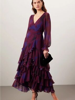 Hutch Long-Sleeve Wrap Ruffle Maxi Dress